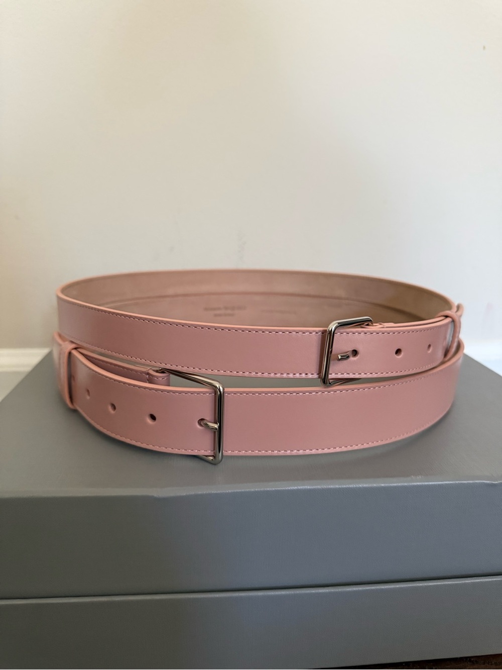 Alexander McQueen Pink Double-Strap Leather Belt with Silver Buckles